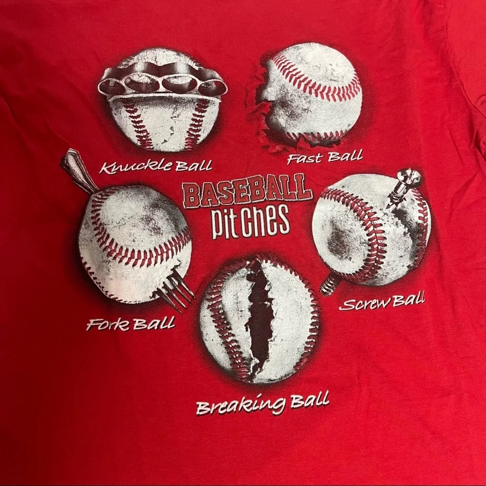Boys Red Baseball Pitches Tee Shirt m